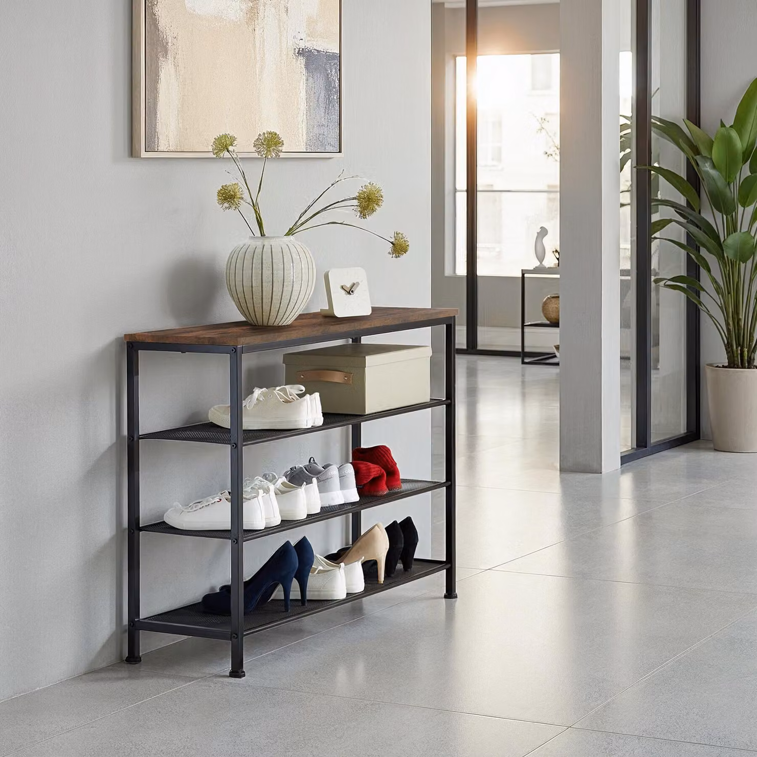 Scarpiera Tectake in stile industriale marrone con ripiani interni L: 100 cm, P: 30,5 cm, H: 72,5 cm – 2