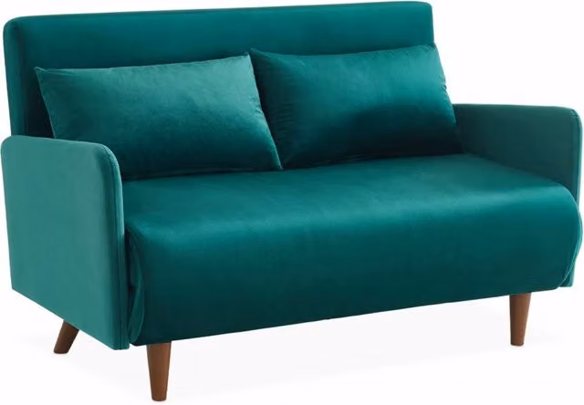 Divano letto Sweeek in velluto verde con poggiatesta regolabile e coperture rimovibili per 2 persone, L/P/H: 120 x 190 cm – 1