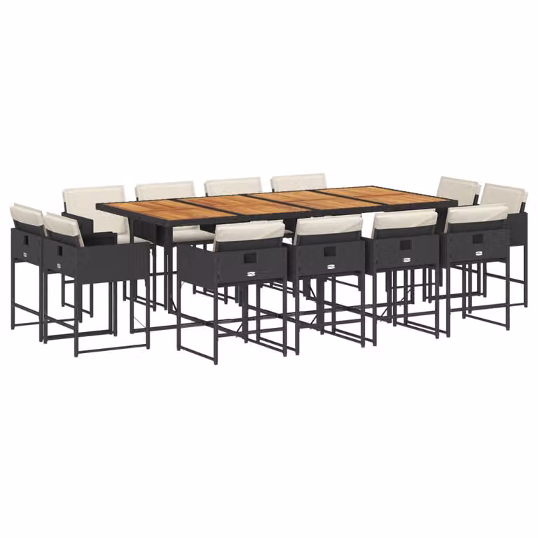 Set da Pranzo da Giardino 13pz con Cuscini Nero in Polyrattan