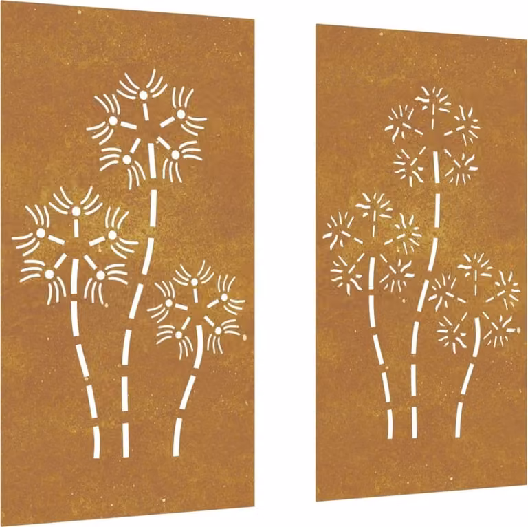 Decorazioni Muro da Giardino 2pz 105x55 cm Fiore Acciaio Corten