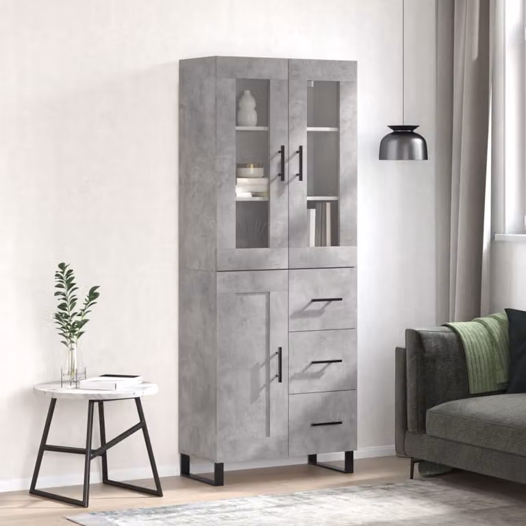 Credenza moderna vidaXL in legno e metallo, colore grigio, L: 69,5 cm, P: 34 cm, H: 180 cm