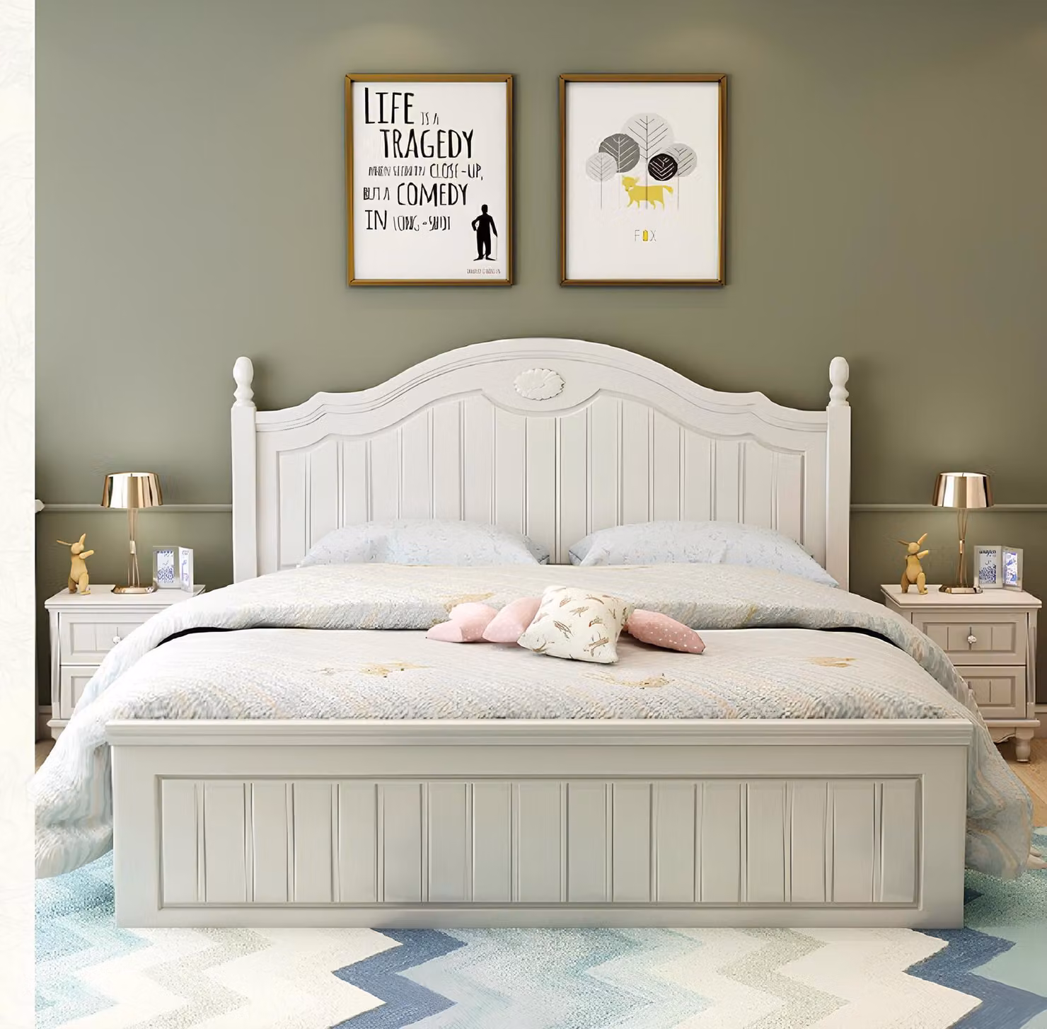 Bett Landhaus Stil Betten Doppel Holz Luxus Design Möbel Schlafzimmer Holzbett