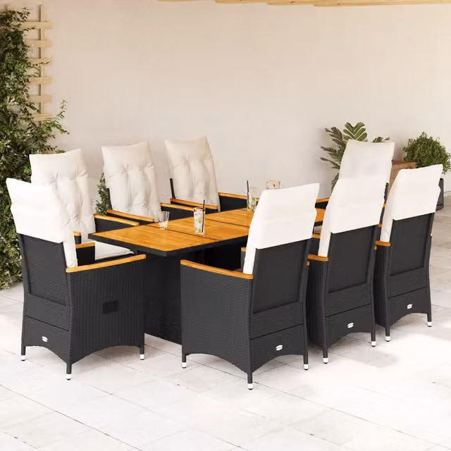 Set da pranzo da giardino vidaXL in legno di acacia oliato e rattan con 9 pezzi in bianco e nero – 1