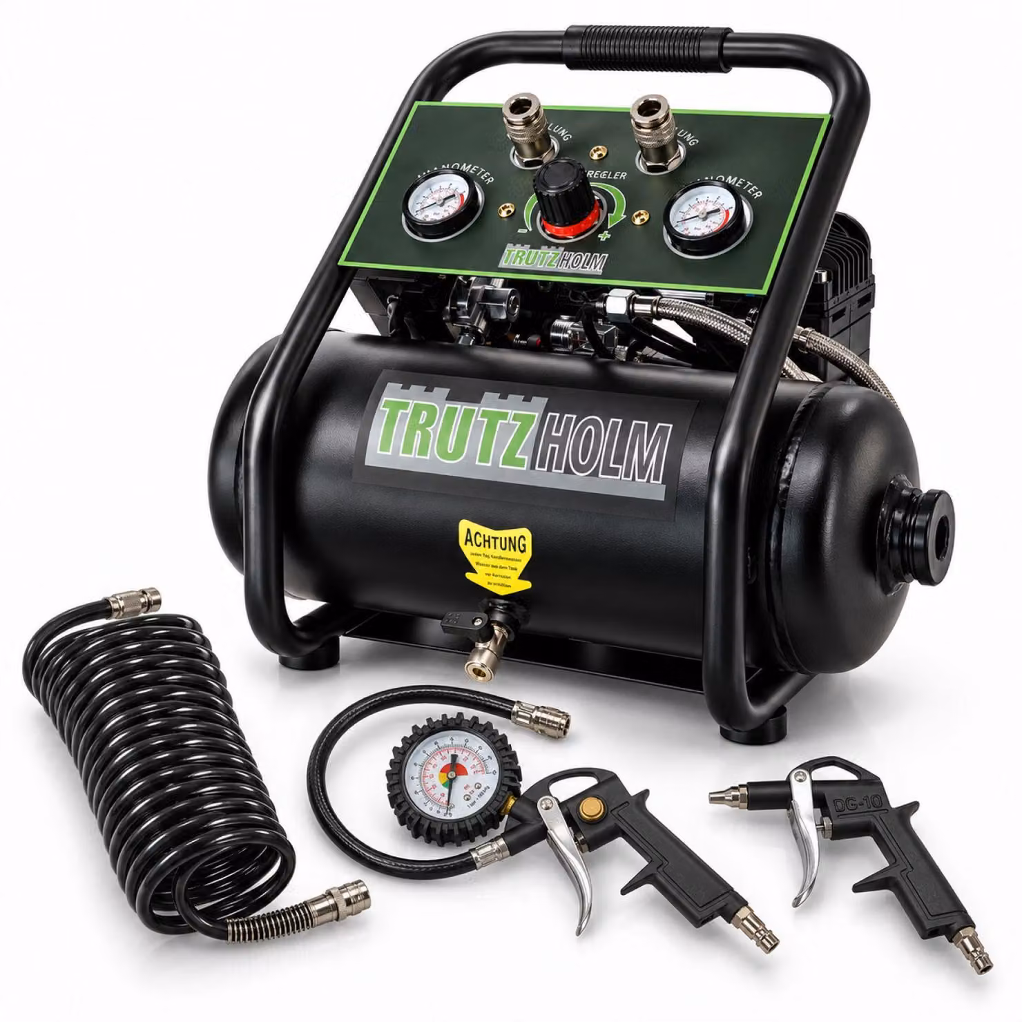 Premium Brushless Silent Whisper Compressor 9L - compressore silenzioso 900 W, 62 dB, 8 bar, accessori inclusi