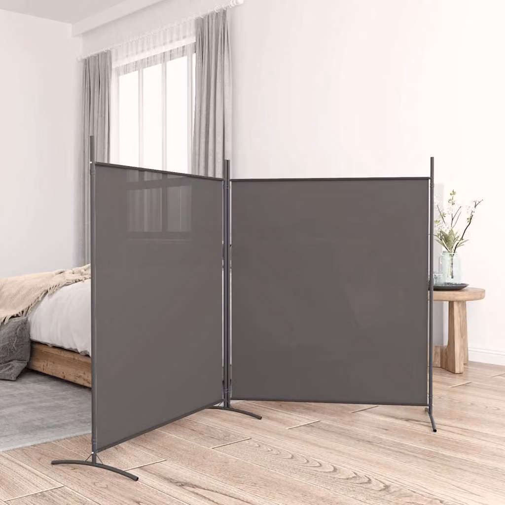 Divisorio a 2 Pannelli vidaXL in Tessuto e Metallo, Colore Antracite, L: 348 cm, H: 180 cm