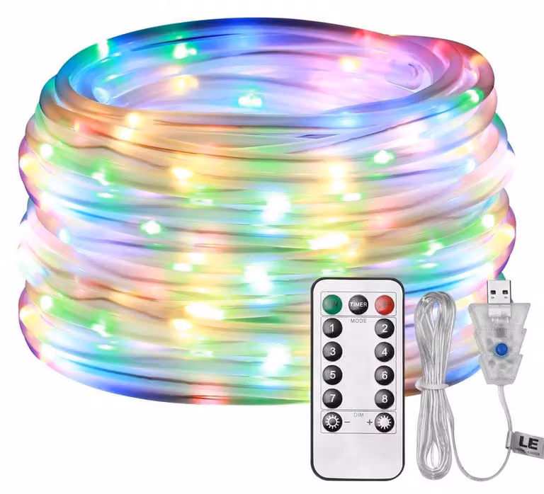 Catena luminosa a LED, 10 metri, 100 LED, alimentazione USB, dimmerabile, 8 modalità