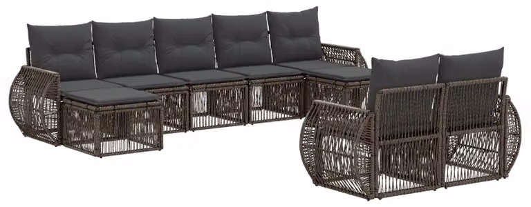 Set di divani da giardino, 9 pezzi, grigio e grigio scuro, in rattan sintetico