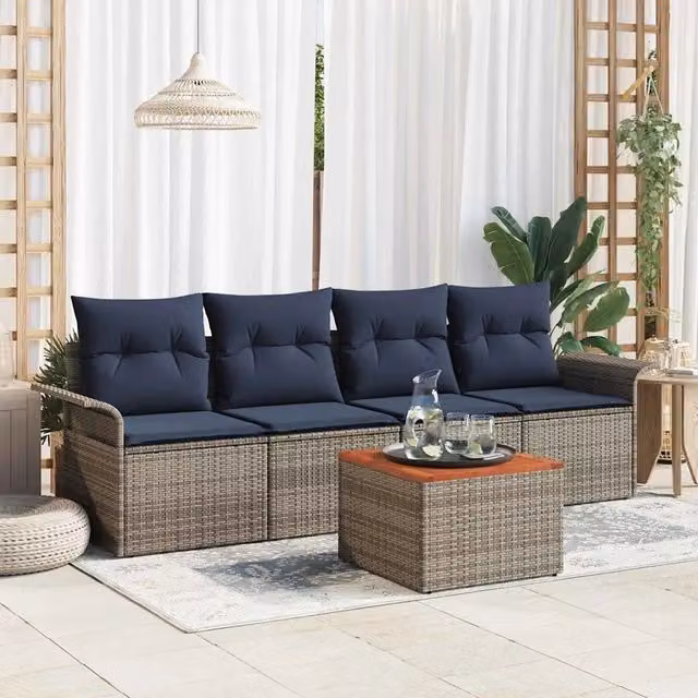 Set Divano da Giardino 5 pz Grigio polyrattan 3347262