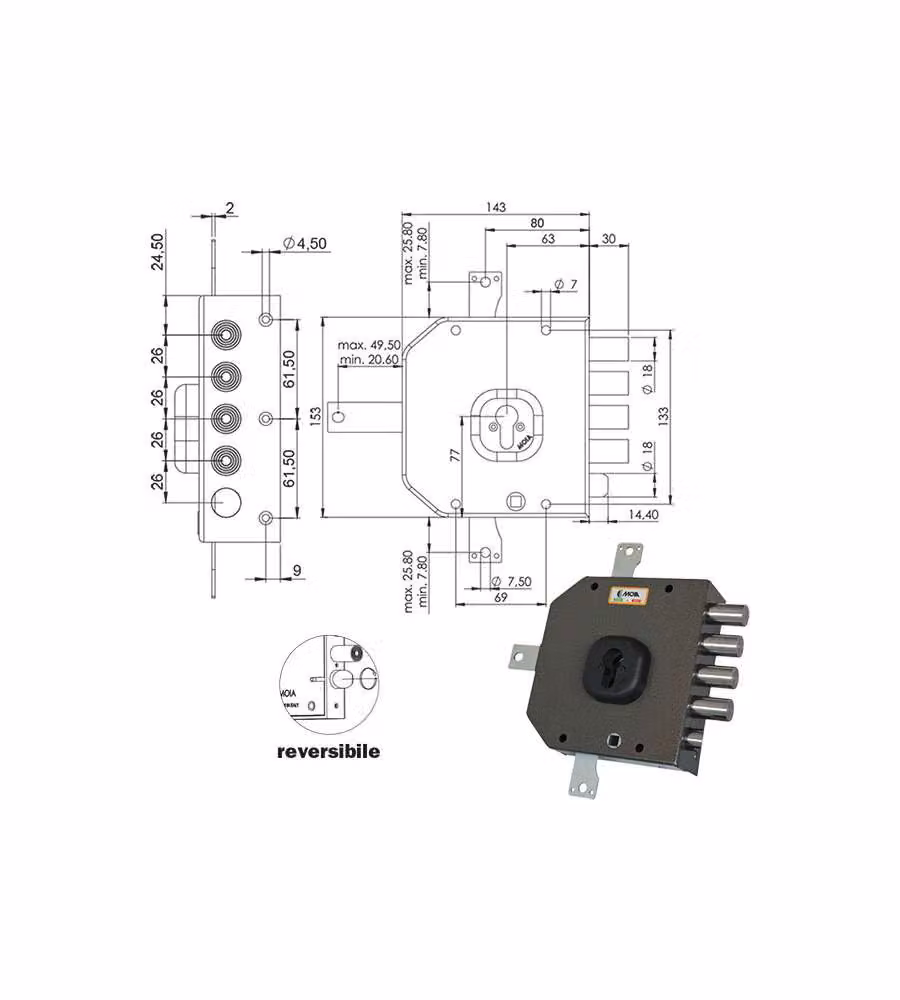 Serratura Sicura Quintupl.Sx Cilindro  A456 Moia