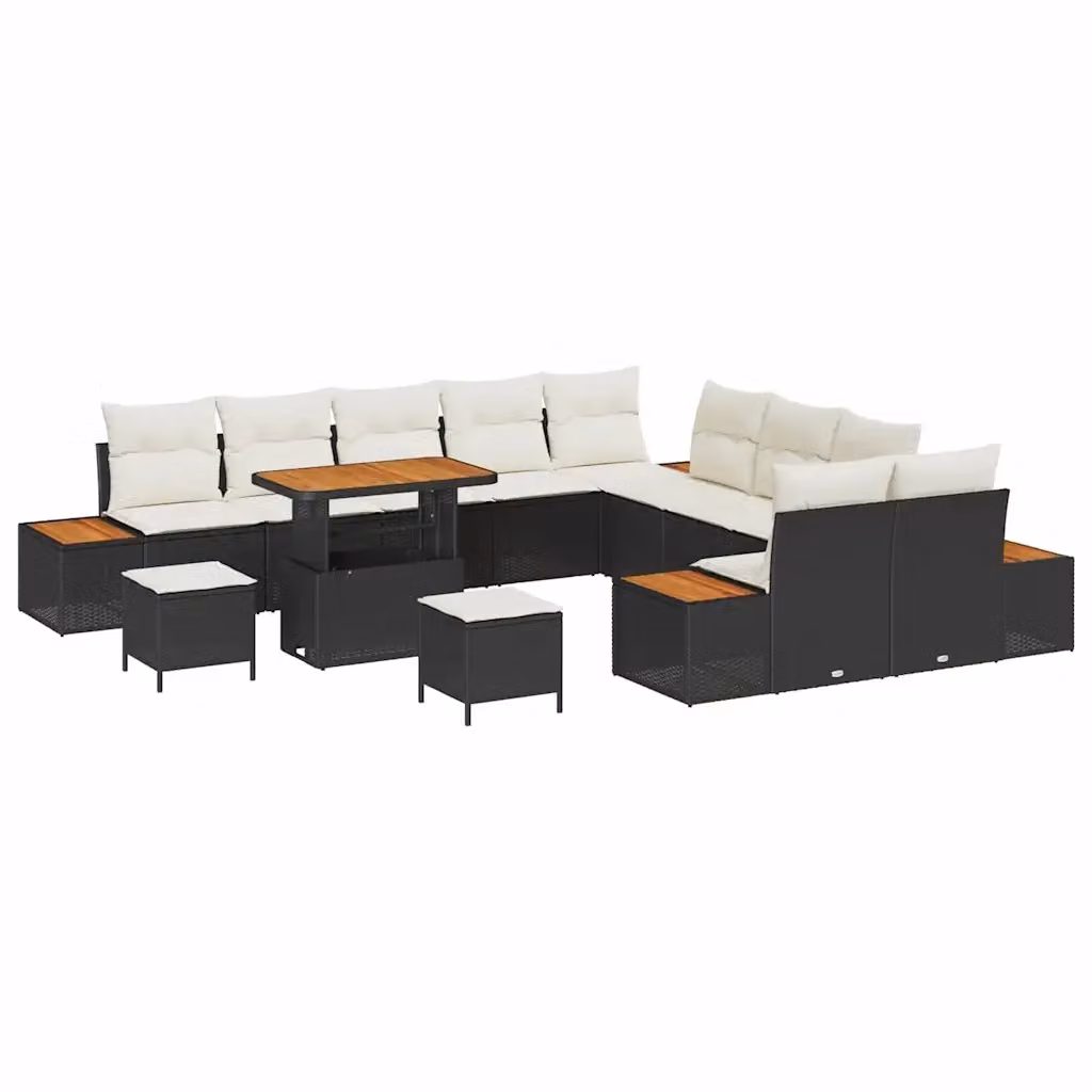 Set Divano da Giardino vidaXL a Forma a U con 13 Pezzi, Nero, con Tavolino, Ottoman e Cuscini Inclusi – 2