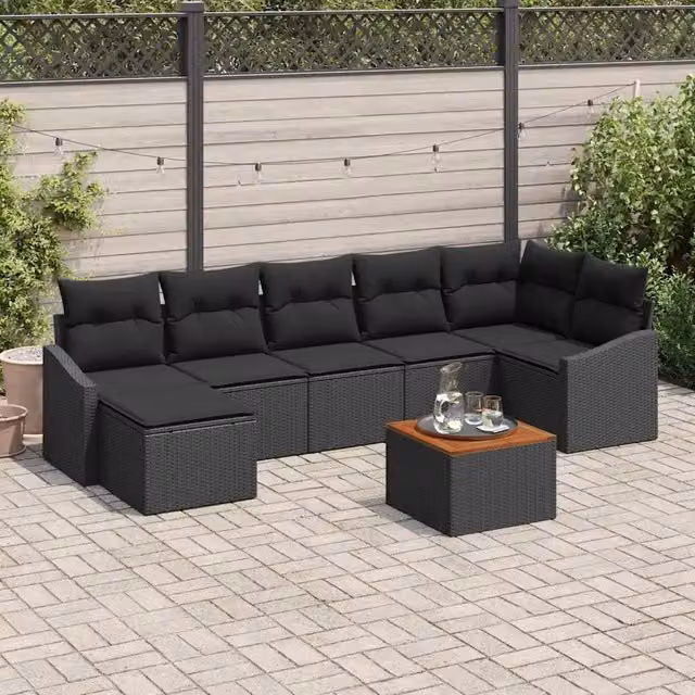 Set Divano da Giardino 8 pz Nero polyrattan 3347863