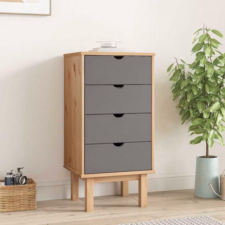 Cassettiera OTTA vidaXL in legno di pino, stile scandinavo, Marrone e Grigio, L 45 cm, P 39 cm, H 90 cm