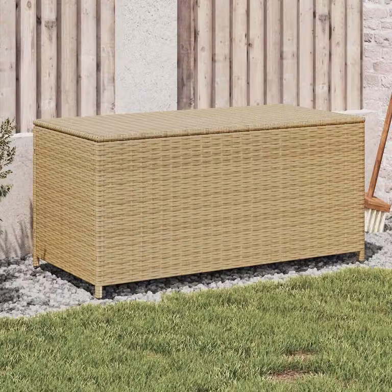 Contenitore da giardino vidaXL in polyrattan beige con coperchio rimovibile da 190L