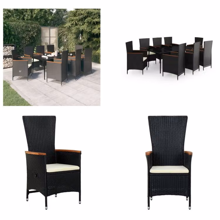 vidaXL Set da pranzo da giardino 9 pezzi con cuscini nero - Set da pranzo da giardino - Gruppi da pranzo da giardino - Set di mobili da giardino - Set di mobili da giardino