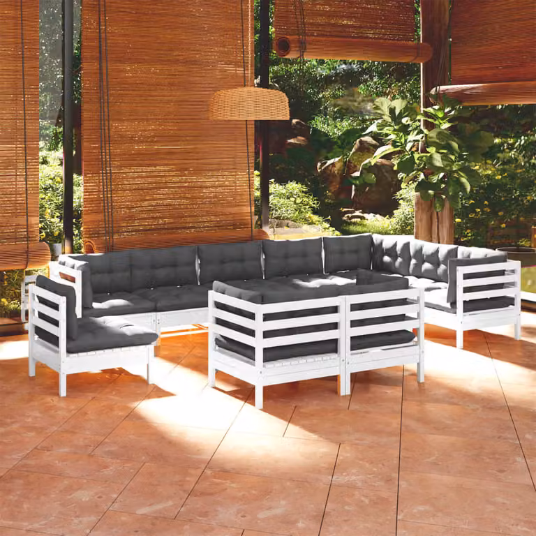 Maison Exclusive - Set Divani da Giardino 10 pz con Cuscini BiancLegno di Pino