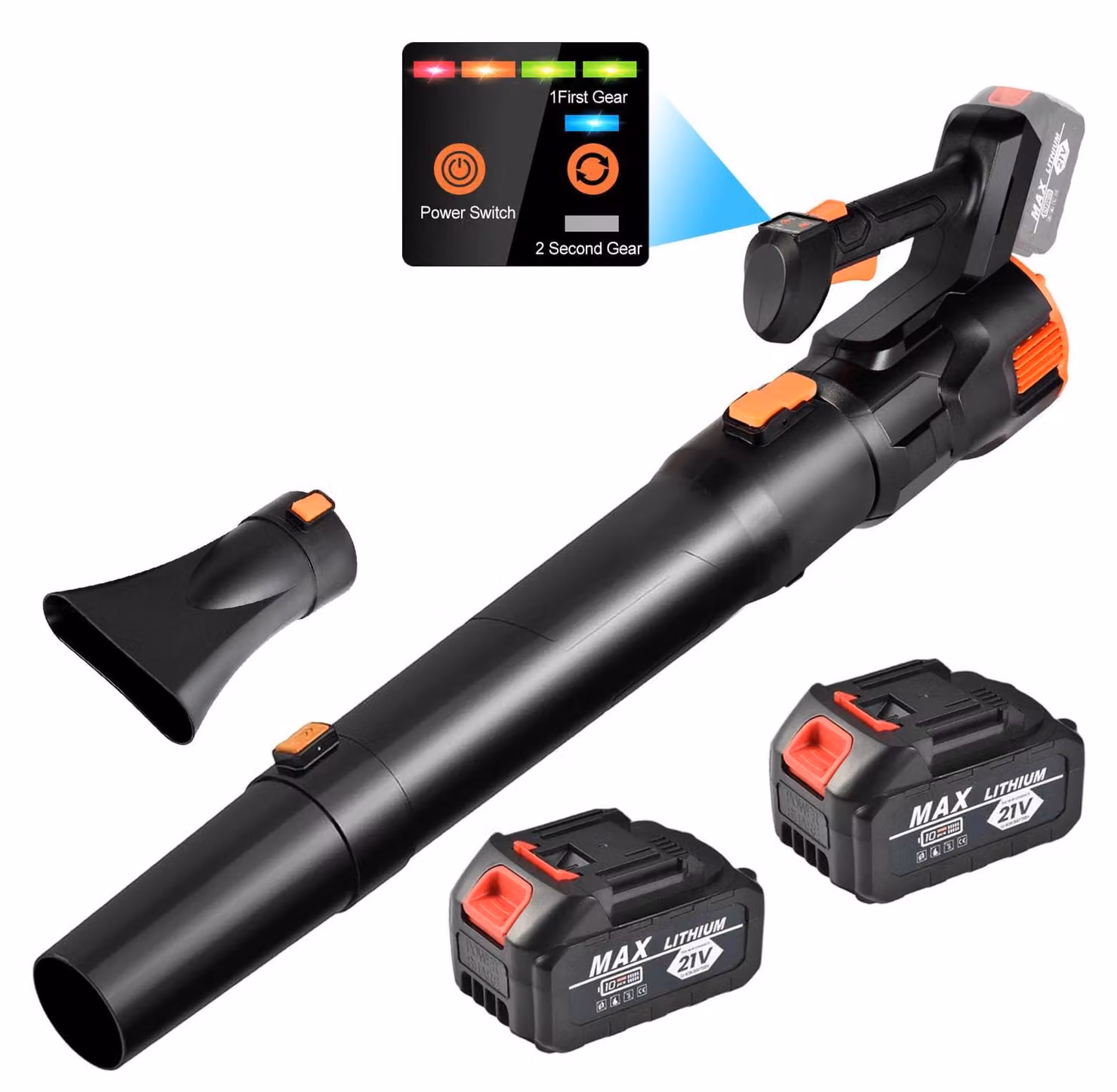 Soffiatore a batteria Accu 2x 3.0Ah 21V - 3 velocità regolabili - 2,6 kg, leggero - Ideale per giardino e prato - Soffiatore elettrico