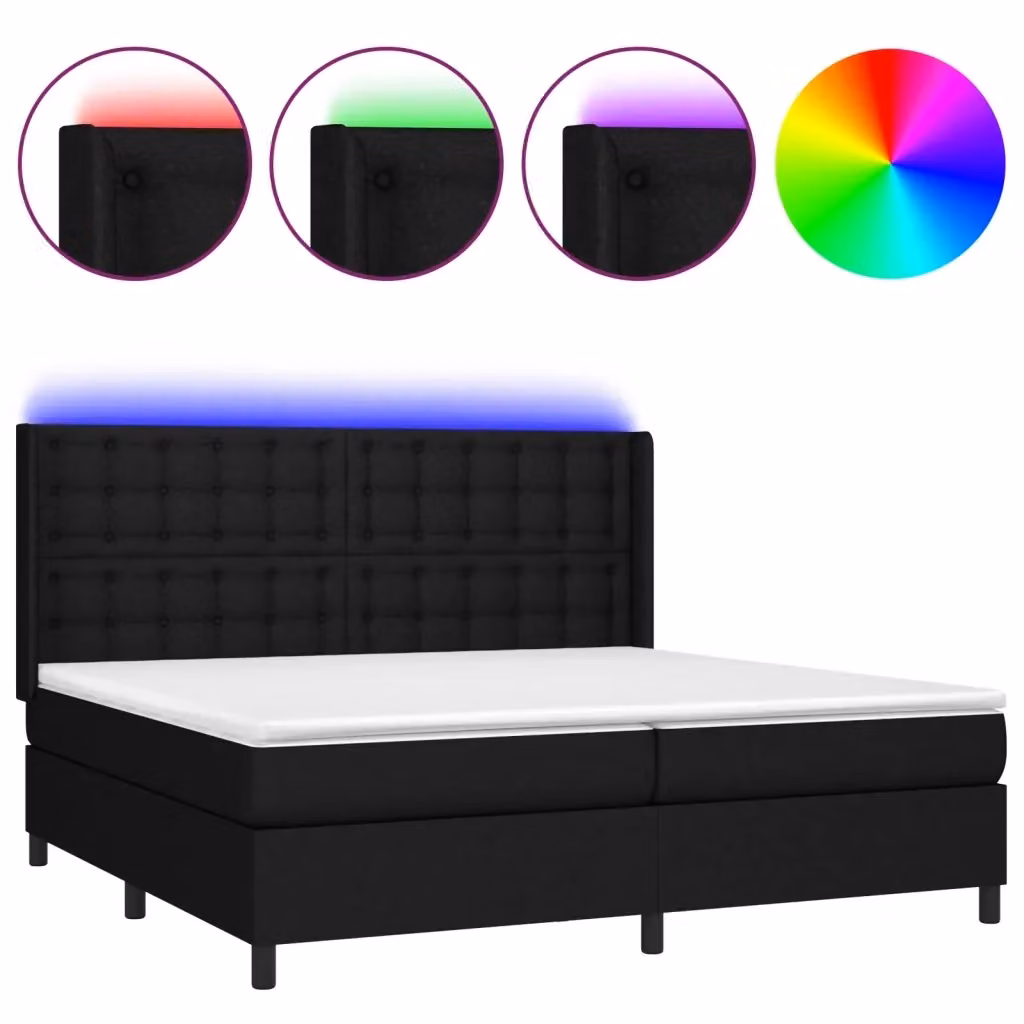 Letto Ibrido vidaXL con Materasso e Illuminazione LED Sotto il Letto, Nero, L/P: 200 x 200 cm – 2