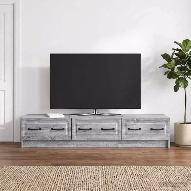 Mobile TV moderno vidaXL in legno e metallo grigio L 147 x P 34,5 x H 27 cm – 1
