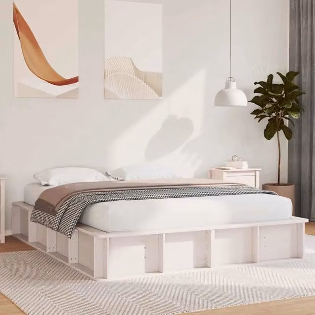 Struttura del letto-Giroletto-Rete del Letto Bianco 150 x 200 cm Pino massello 814272