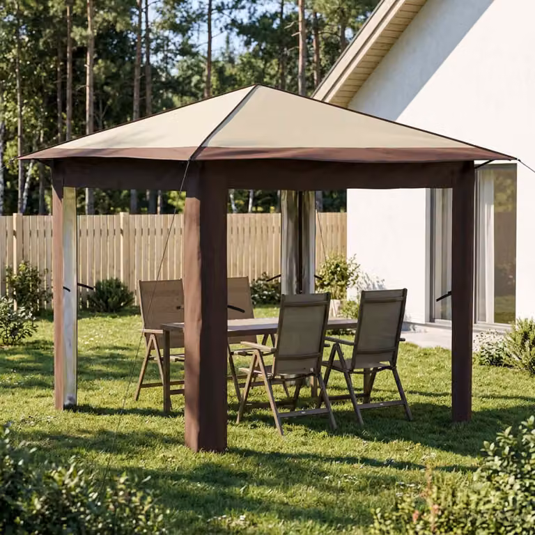 Gazebo vidaXL senza pareti in acciaio e poliestere, L/P: 260 x 260 cm, beige e marrone
