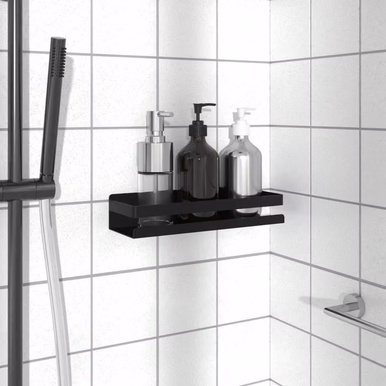 vidaXL Mensola da Doccia Nera Opaca in Metallo per Bagno Moderno L: 30 cm, P: 10 cm, H: 6 cm