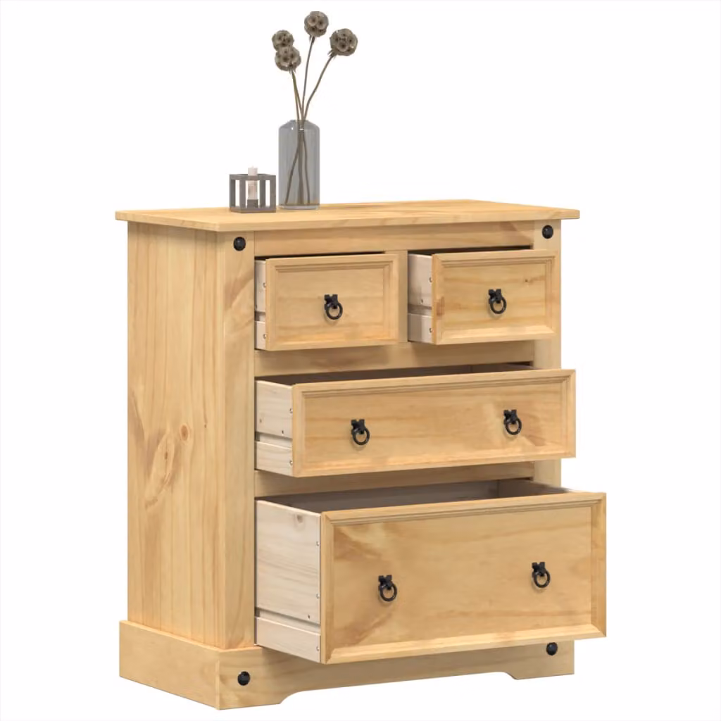Cassettiera Corona vidaXL in legno massello di pino cerato, colore marrone, L 80 cm, P 43 cm, H 91 cm