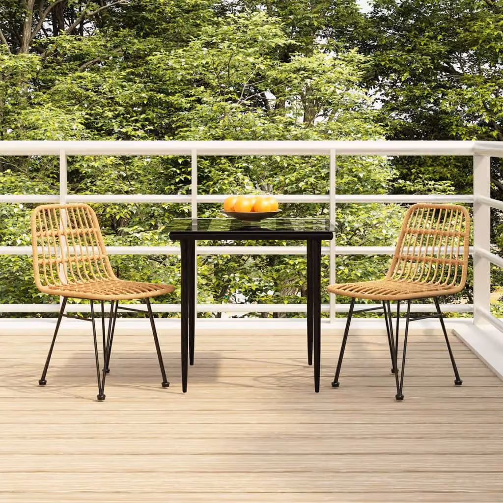 Set da pranzo da giardino vidaXL in 3 pezzi in polyrattan con piano in vetro, marrone e nero