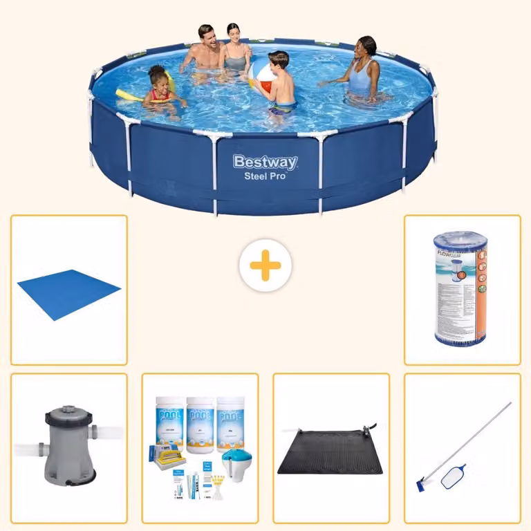 Bestway Steel Pro, piscina in acciaio, rotonda - 396x84 cm - 7 pezzi, modello S22109