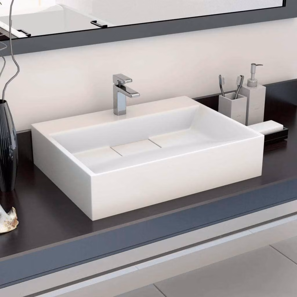 The Living Store Lavabo 50 x 38 x 13 cm Fusione minerale/marmo bianco
