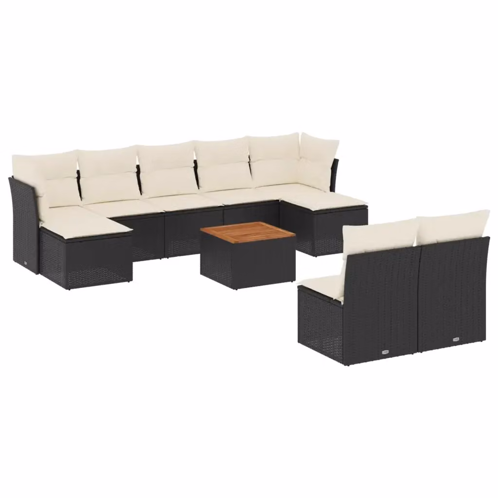 vidaXL Set Divani da Giardino 10pz in Polyrattan con Cuscini e Tavolino da Esterno Nero – 2