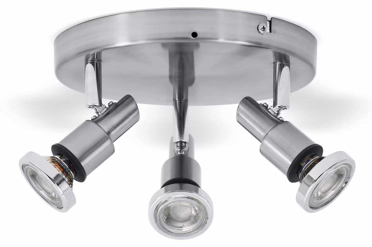 Plafoniera LED da soffitto con faretti orientabili, lampadario bagno resistente agli schizzi d'acqua IP44, include 3 lampadine GU10 5W, metallo color nickel opaco, faretti LED luce calda 3000K, 230V