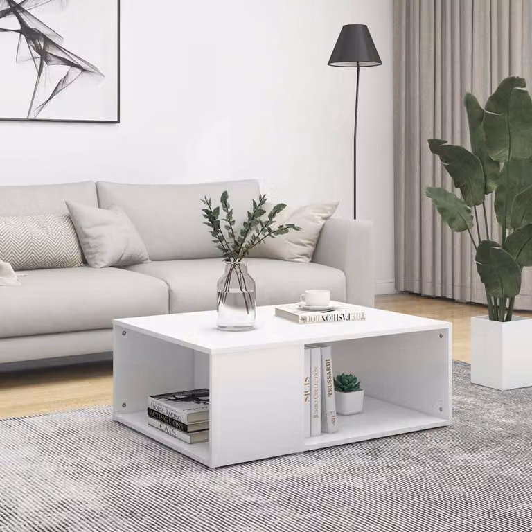 The Living Store tavolino bianco 90x67x33 cm in materiale ligneo