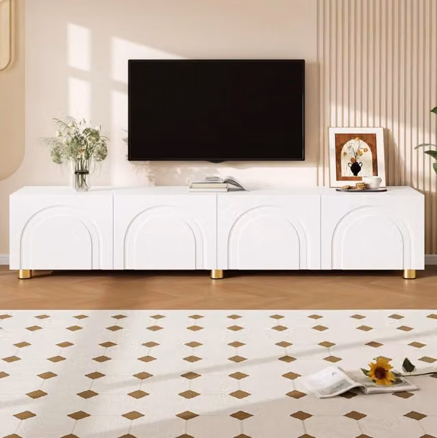 Mobile TV 180x35x40 cm bianco in MDF e PB - 4 ante con rilievo ad arco