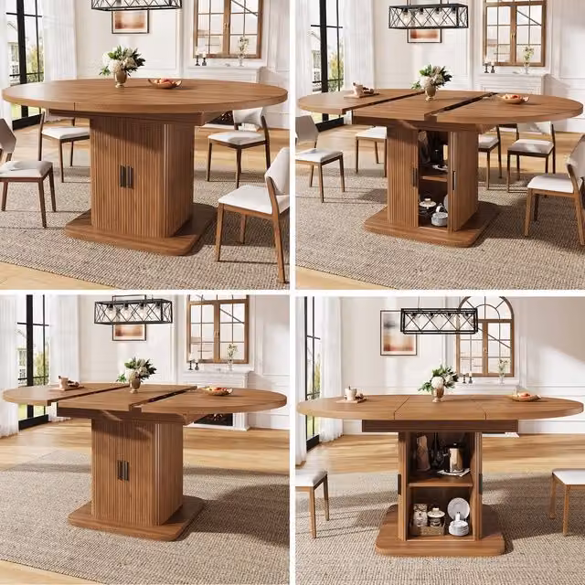 Tavolo da pranzo allungabile ¨C Minimal ¨C Effetto noce/nero, 110-149,8cm, con spazio di archiviazione