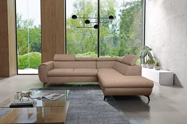 Divano ad angolo "Mona" Divano ad angolo funzione letto beige marrone Recamiere destra