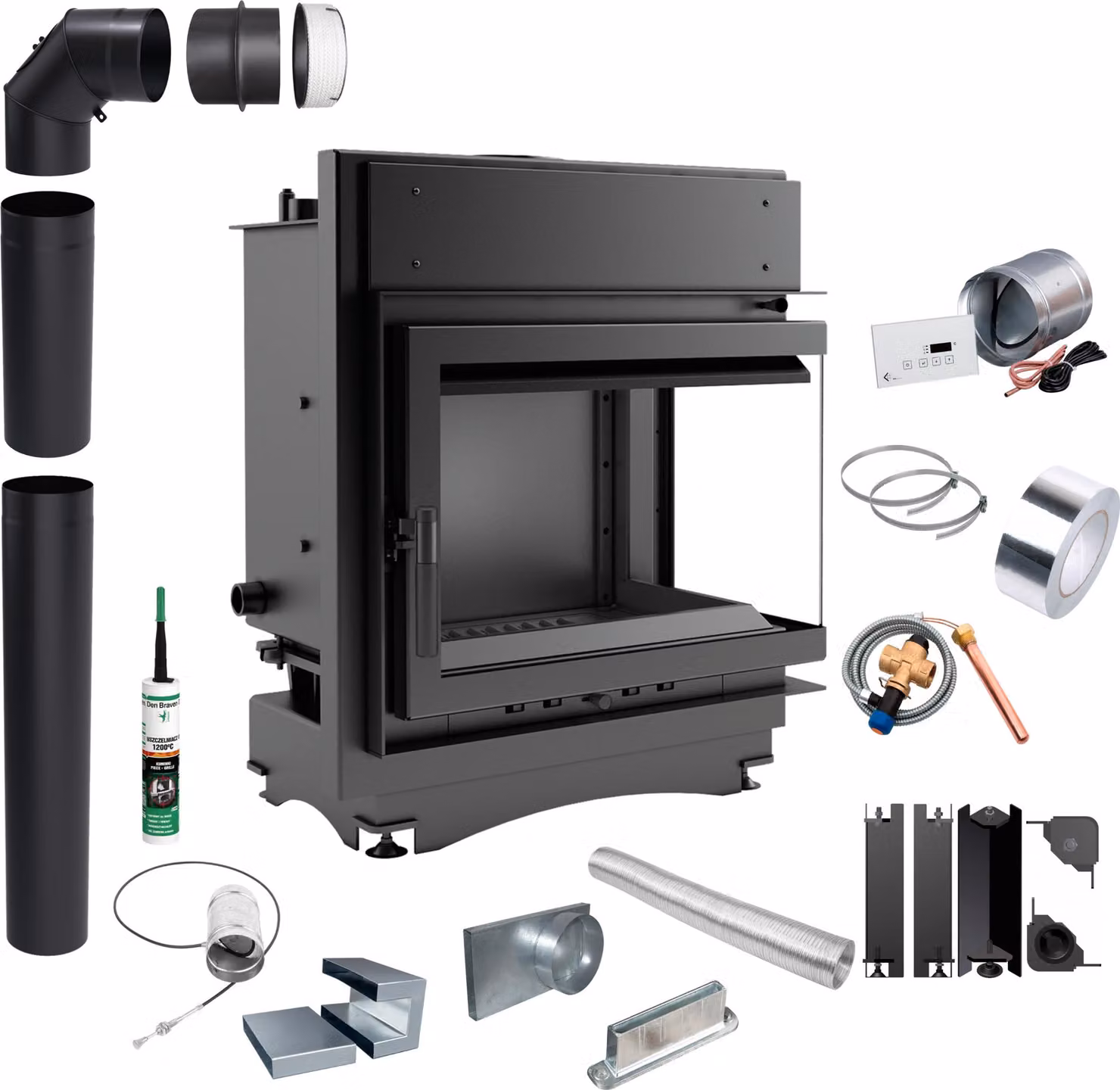 Caminetto ad angolo ad acqua KRATKI MAJA destro 8 kW ∅180 Kit di installazione incluso