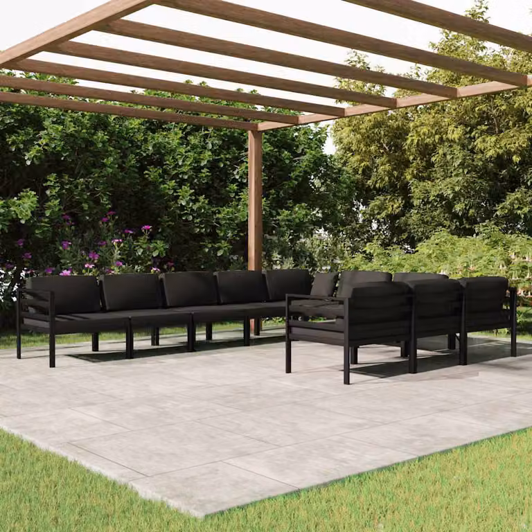 vidaXL Set di Divani da Giardino 10 Pezzi in Alluminio Antracite con Cuscini Imbottiti
