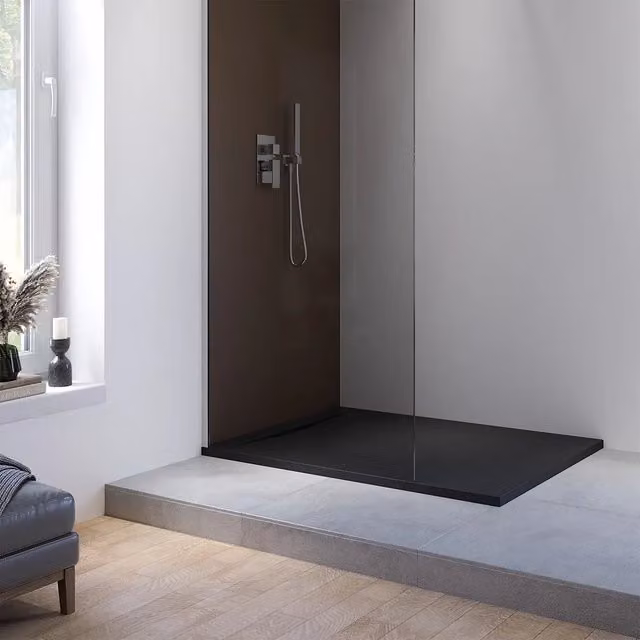 Piatto doccia 90x120 cm in marmoresina nero effetto pietra | Paros