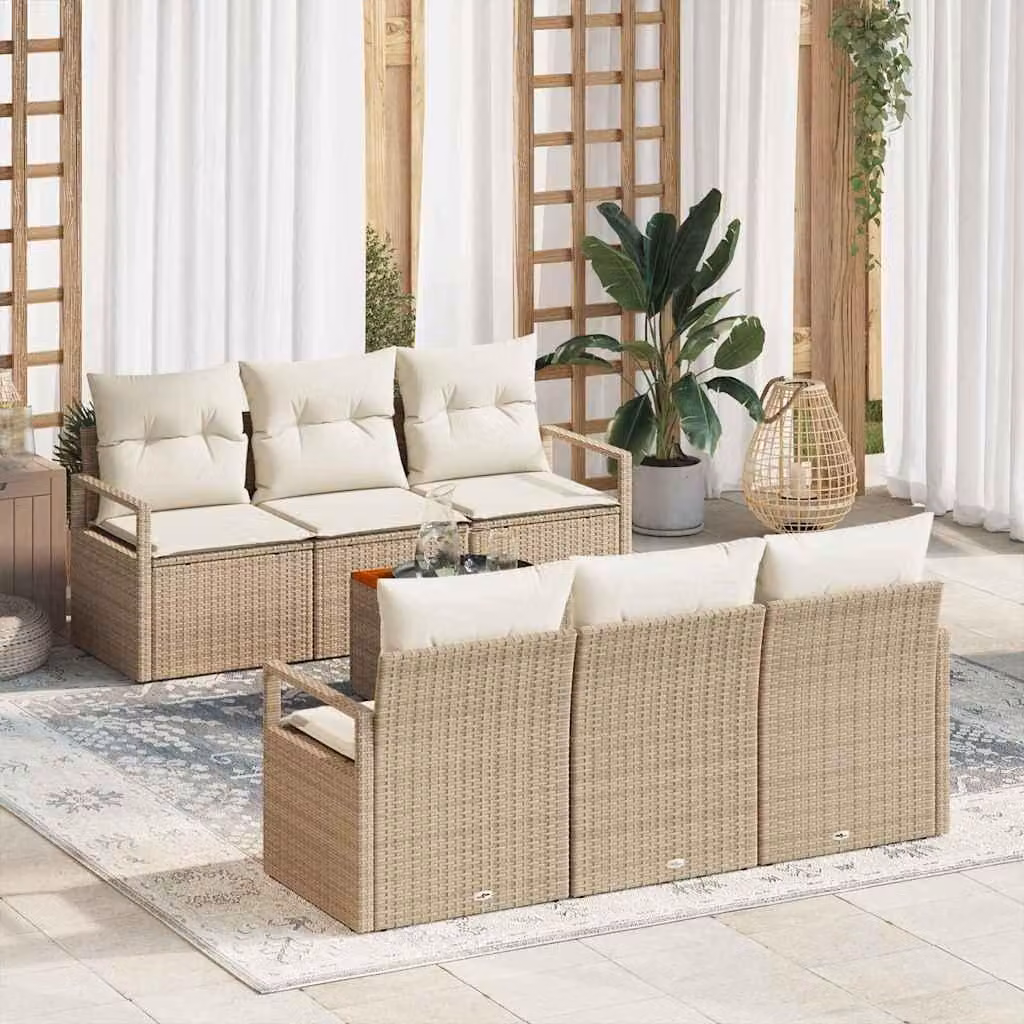 Maison Exclusive - Set da giardino composto da 7 pezzi. Divano e poltrone in rattan sintetico beige e crema