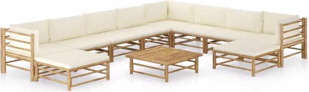 Maison Exclusive - Set da giardino da 11 pezzi con cuscini color bianco crema in bambù