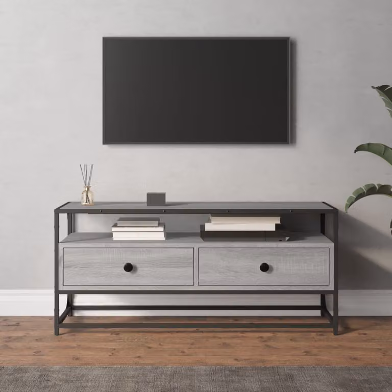 vidaXL Mobile Porta TV Moderno in Legno e Metallo, Grigio, L 100 cm x P 35 cm x H 45 cm