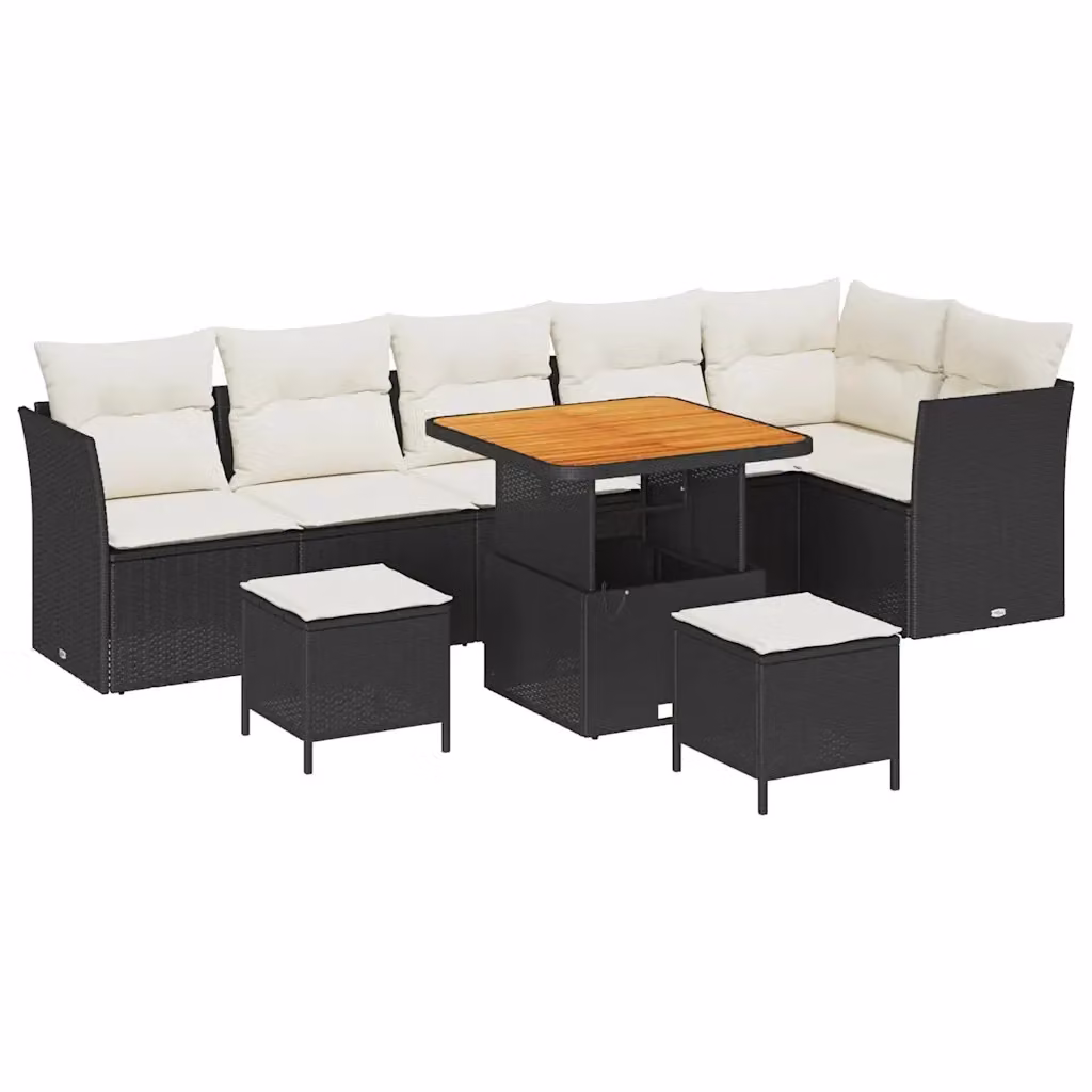 Set Divano da Giardino vidaXL 9 Pezzi con Cuscini Nero e Beige in Acciaio Verniciato a Polvere – 2