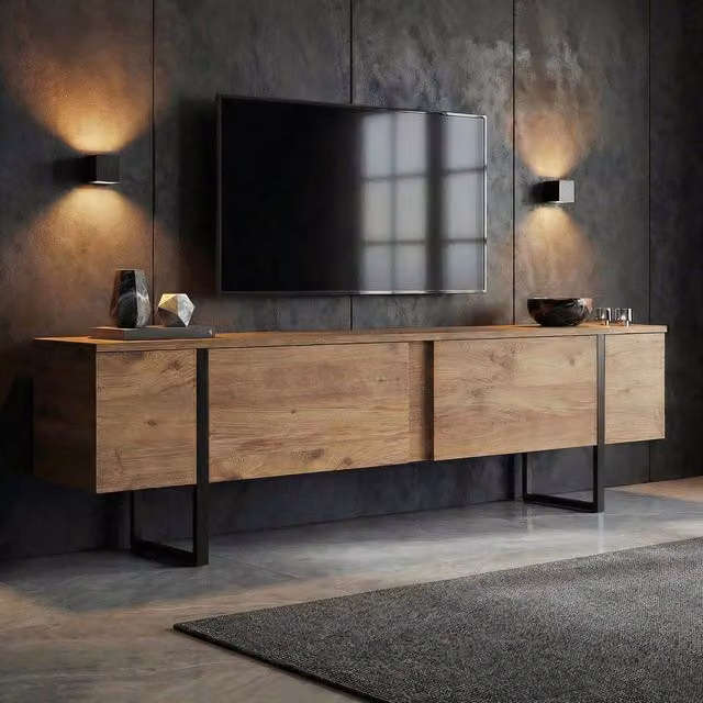 Abishia, Mobile Porta tv 2 Ante, 180x30x50h cm Marrone Quercia