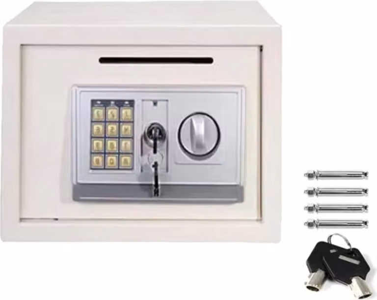 Cassaforte digitale in acciaio Quorin - 16L - Sicurezza elettronica - Cassetta per contanti e valori per ufficio e casa - 2 scomparti con 2 chiavi