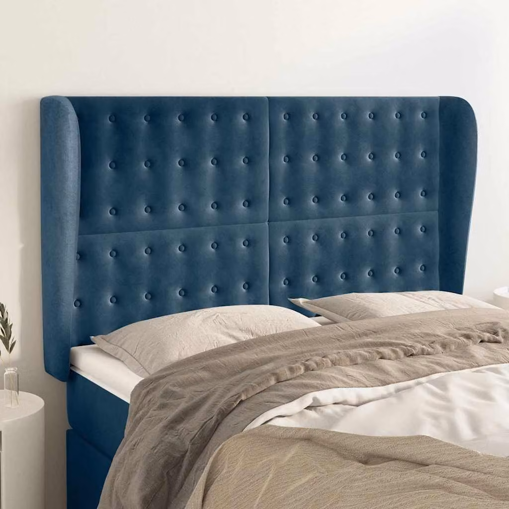 Testiera ad orecchio vidaXL in velluto blu scuro, L 147 cm x P 23 cm x H 118/128 cm