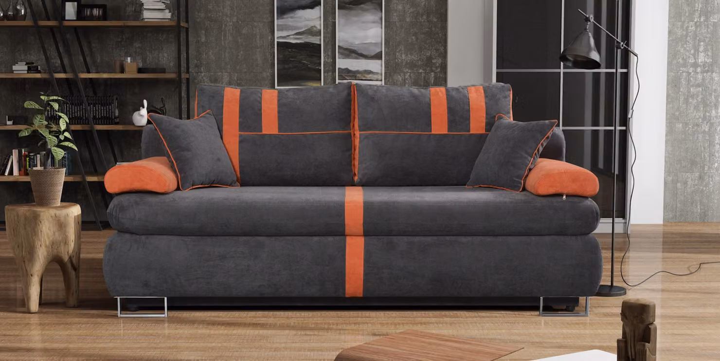 Divano moderno a due posti, rivestito in tessuto, colore nero