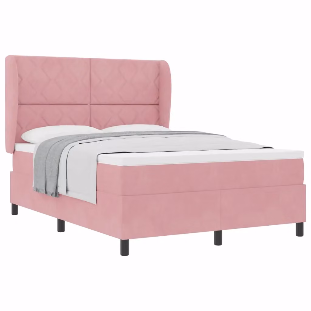 Letto Ibrido con Molle a Tasche e Testiera in Velluto Rosa vidaXL L/P: 140 x 190 cm – 2
