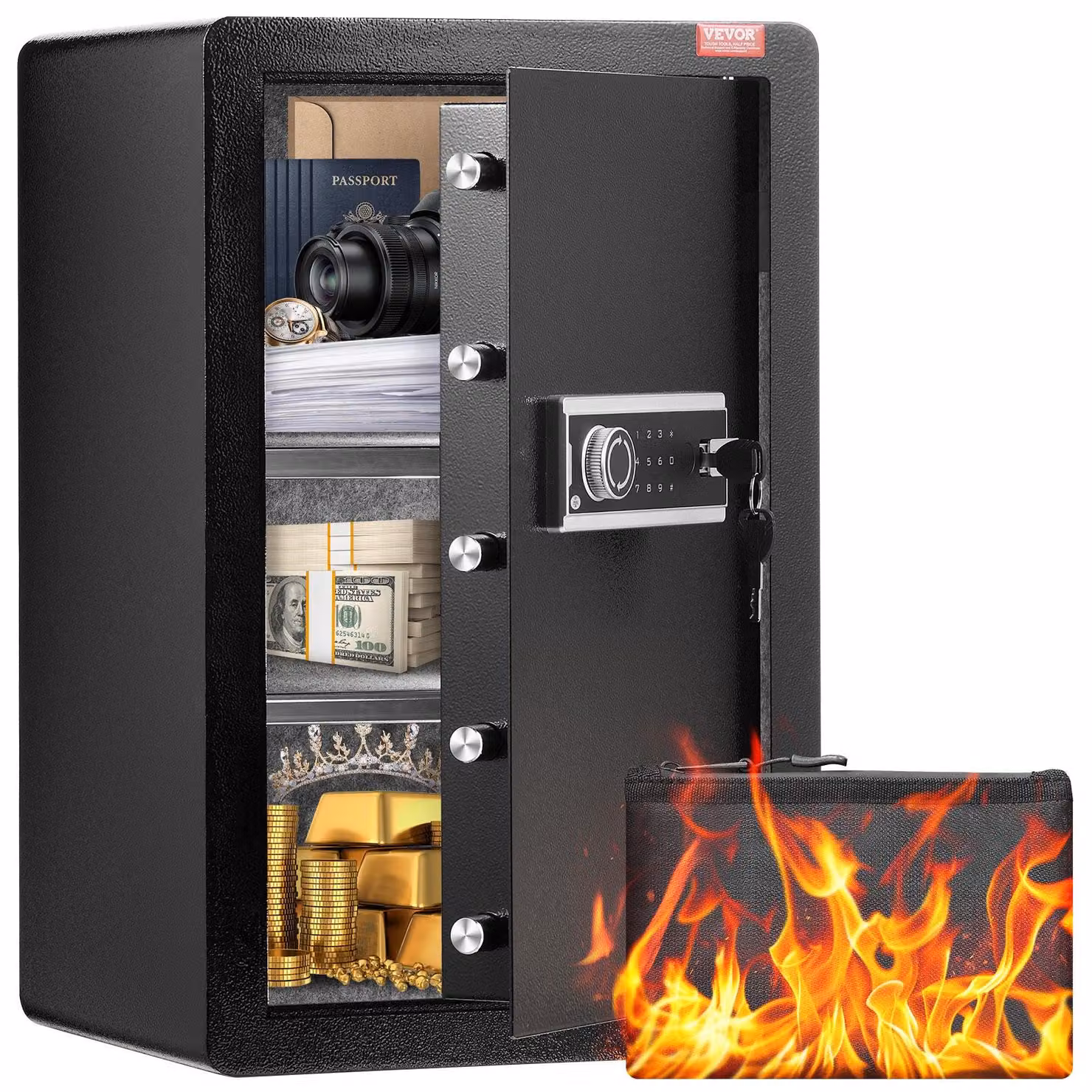Cassaforte - Cassaforte blindata - Cassaforte per denaro - Cassaforte di sicurezza - Piccolo armadietto blindato - Acciaio legato di alta qualità - Illuminazione LED integrata