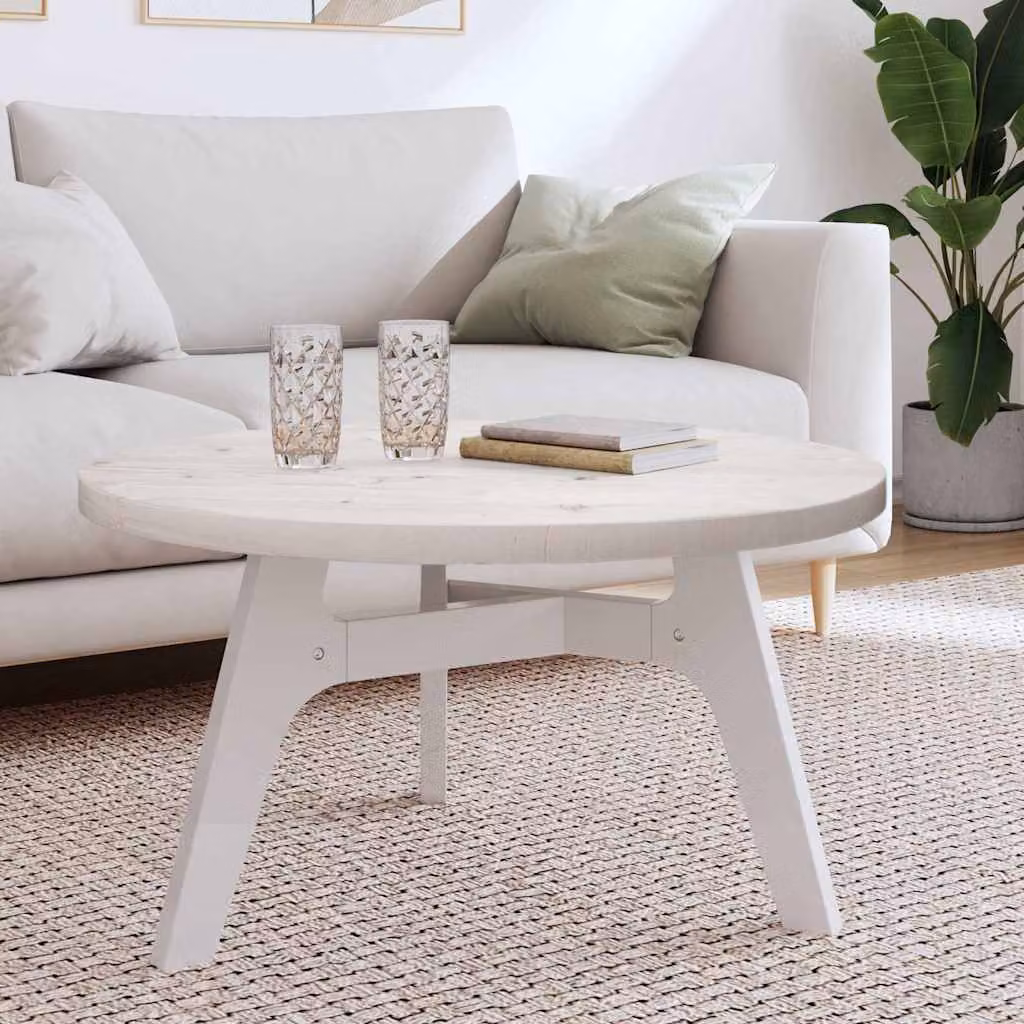 vidaXL Tavolo Rotondo in Legno Massello di Pino Bianco con Bordo Arrotondato, Diametro: 80 cm, Spessore: 3 cm