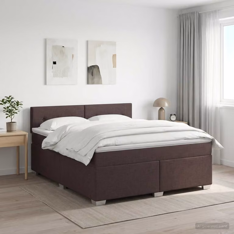 Letto box spring con materasso ibrido vidaXL in legno e tessuto Marrone e Bianco L/P: 190 x 140 cm